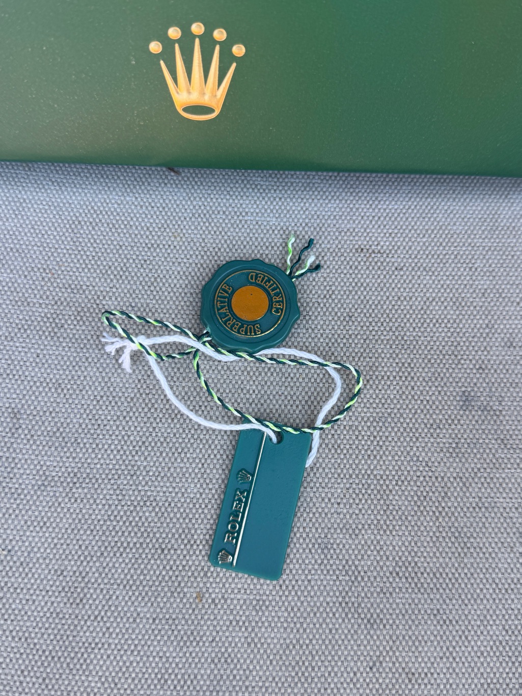 Rolex Green Hang Tags With Crown Logo With Roles Paper Bag